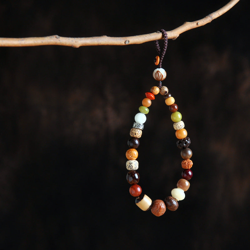 18-Seed Bodhi Bracelet Keychain - Calm Mind, Pure Thoughts, Spiritual Growth, Elastic Layering