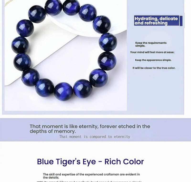 Blue Tiger Eye Bracelet, Deep Navy Crystal Anxiety Bracelet for Protection, Confidence & Focus,