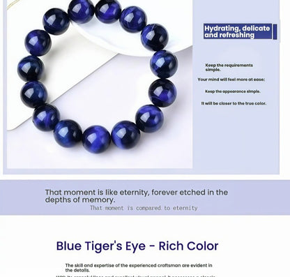 Blue Tiger Eye Bracelet, Deep Navy Crystal Anxiety Bracelet for Protection, Confidence & Focus,