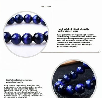 Blue Tiger Eye Bracelet, Deep Navy Crystal Anxiety Bracelet for Protection, Confidence & Focus,