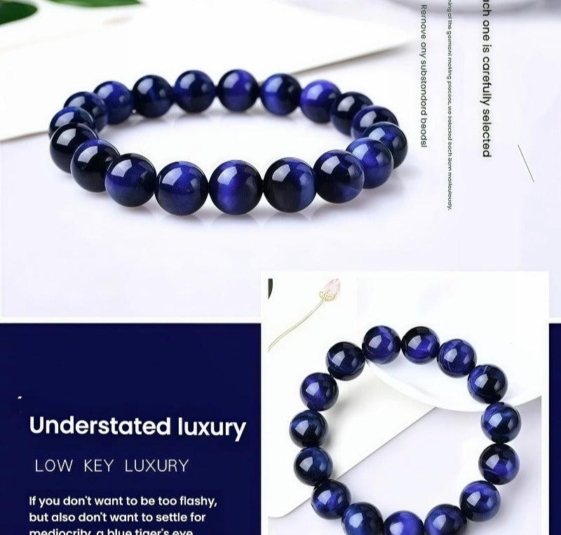 Blue Tiger Eye Bracelet, Deep Navy Crystal Anxiety Bracelet for Protection, Confidence & Focus,