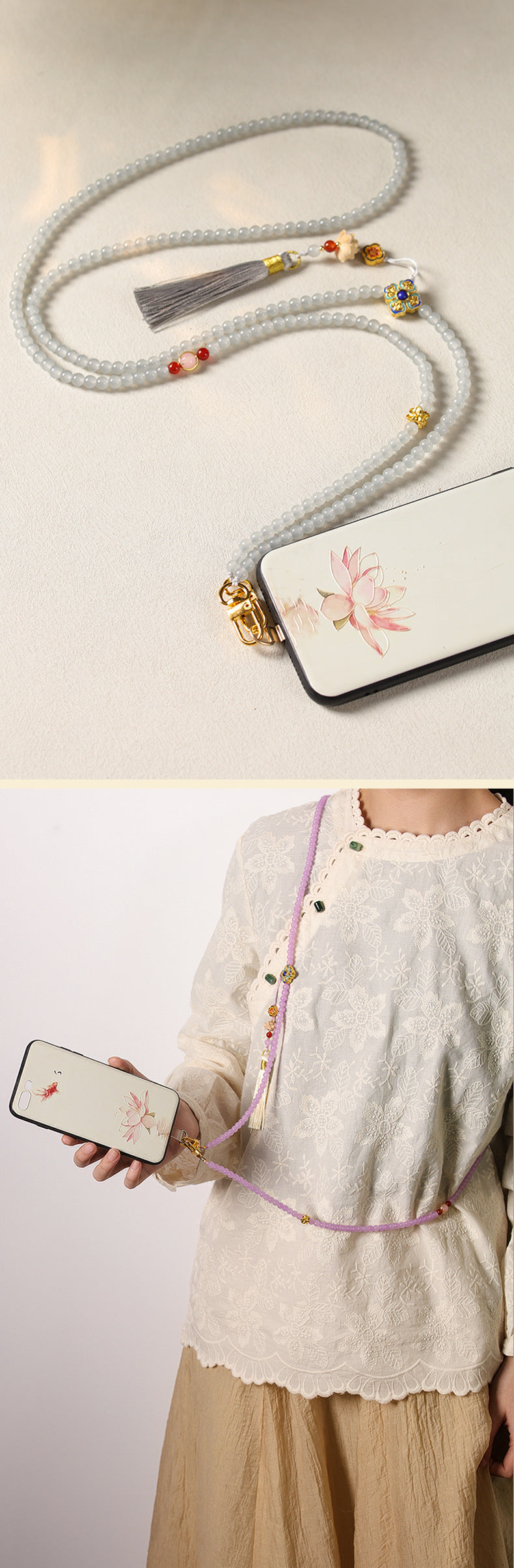 Good Luck Beaded Phone Lanyard Crossbody Strap | Protective Phone Necklace for Travel & Social Ease