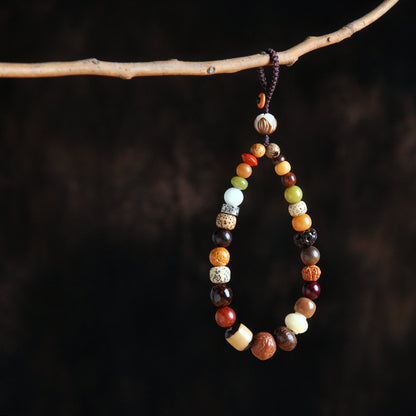 18-Seed Bodhi Bracelet Keychain - Calm Mind, Pure Thoughts, Spiritual Growth, Elastic Layering