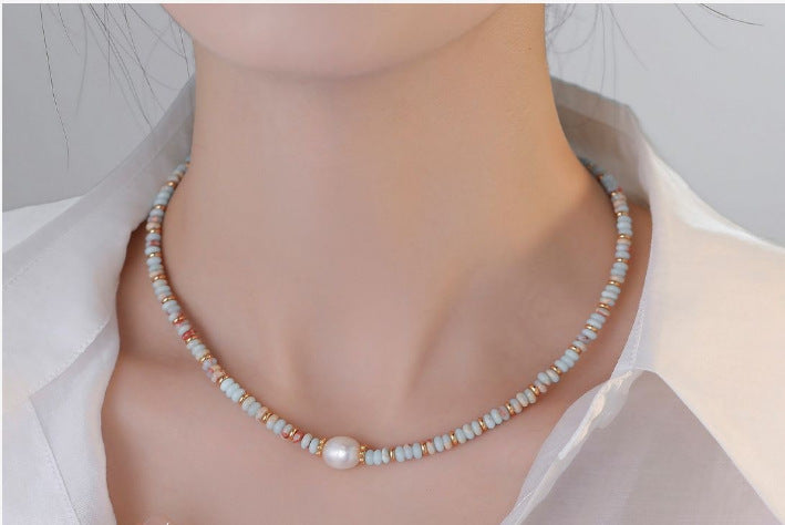 Shoushan Stone & Freshwater Pearl Necklace or Bracelet, Pastel Beaded Calming Energy Jewelry