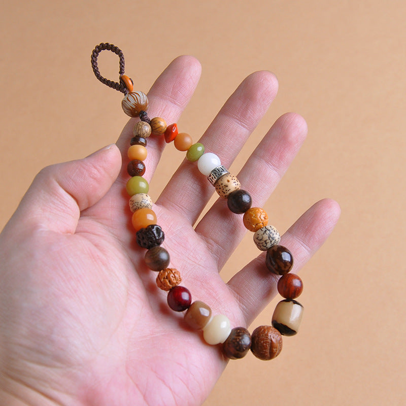 18-Seed Bodhi Bracelet Keychain - Calm Mind, Pure Thoughts, Spiritual Growth, Elastic Layering