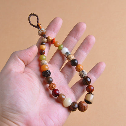 18-Seed Bodhi Bracelet Keychain - Calm Mind, Pure Thoughts, Spiritual Growth, Elastic Layering