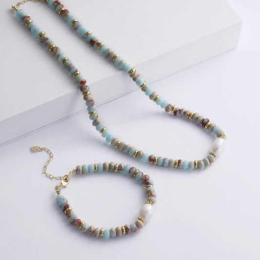 Shoushan Stone & Freshwater Pearl Necklace or Bracelet, Pastel Beaded Calming Energy Jewelry