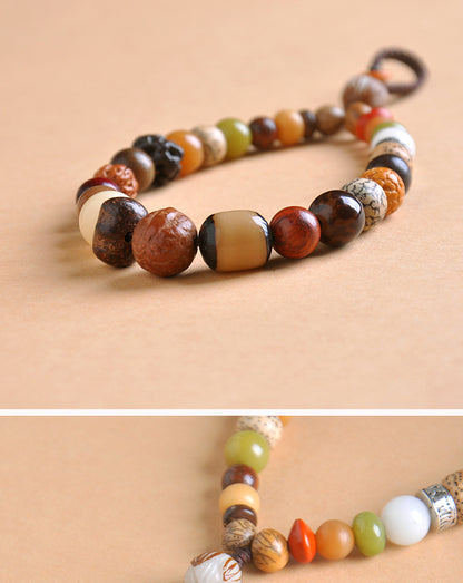 18-Seed Bodhi Bracelet Keychain - Calm Mind, Pure Thoughts, Spiritual Growth, Elastic Layering