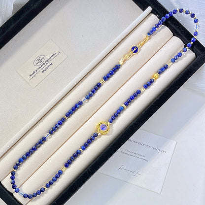 Natural lapis lazuli wraps jewelry - deep blue and gold wisdom necklaces/bracelets