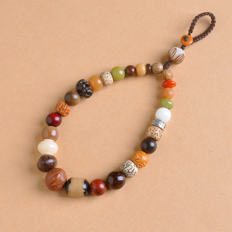 18-Seed Bodhi Bracelet Keychain - Calm Mind, Pure Thoughts, Spiritual Growth, Elastic Layering