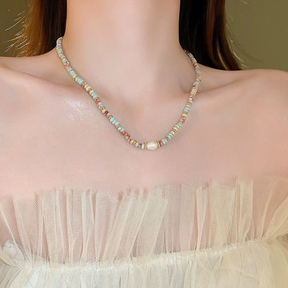 Shoushan Stone & Freshwater Pearl Necklace or Bracelet, Pastel Beaded Calming Energy Jewelry