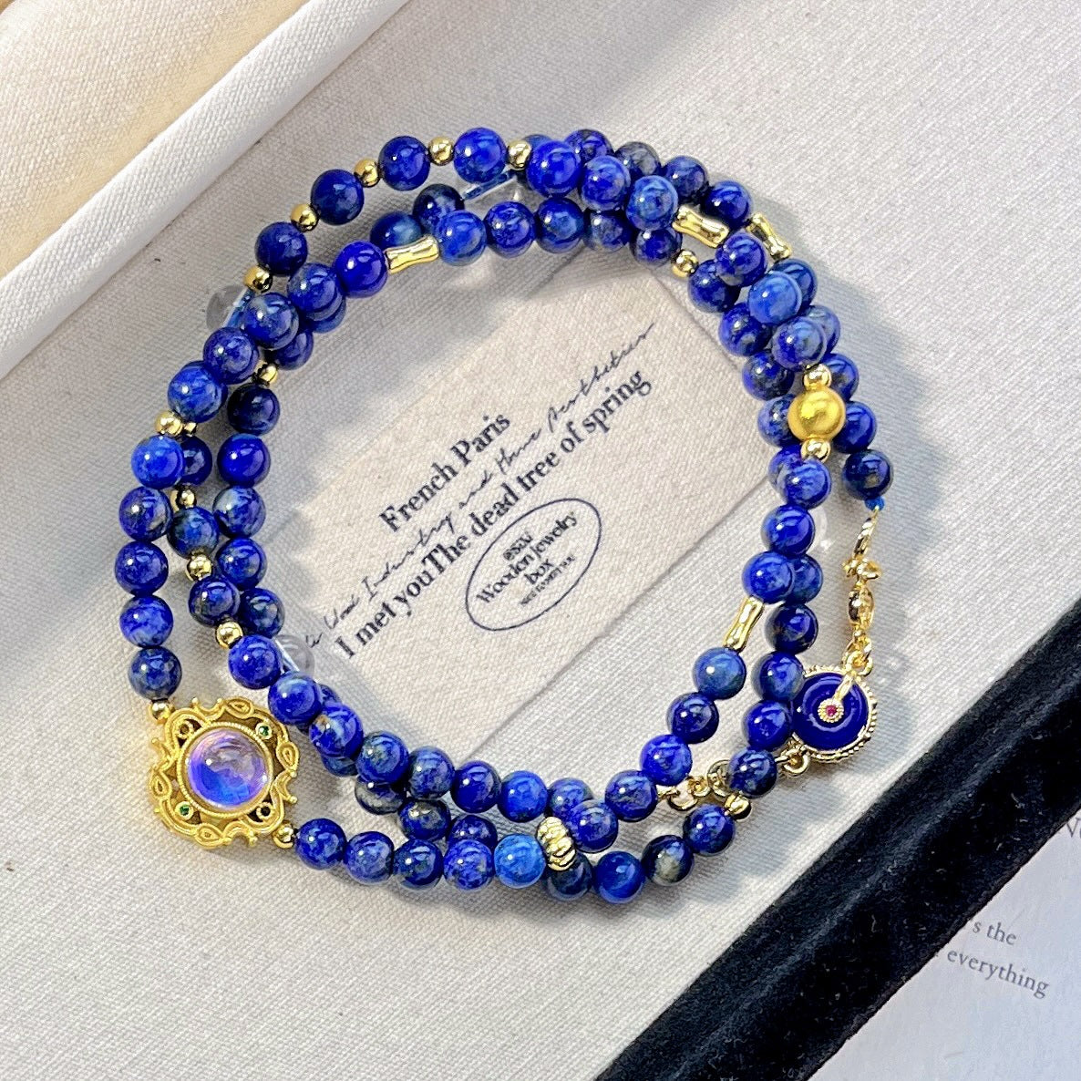 Natural lapis lazuli wraps jewelry - deep blue and gold wisdom necklaces/bracelets