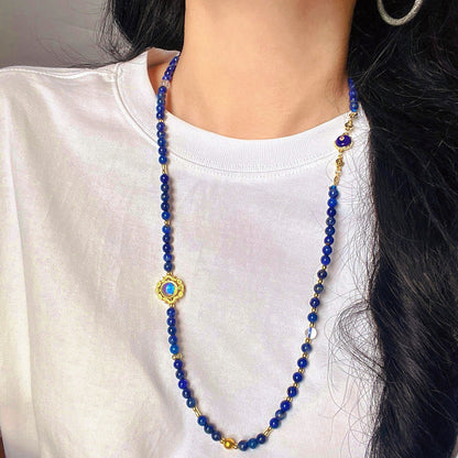 Natural lapis lazuli wraps jewelry - deep blue and gold wisdom necklaces/bracelets