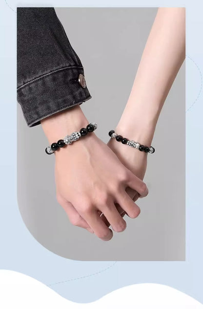 Black Obsidian Tiger Eye Pixiu Bracelet, Protection & Wealth Energy Beaded Bracelet