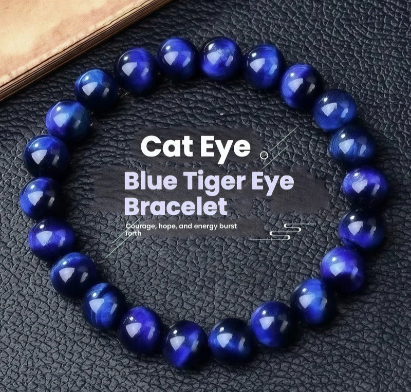 Blue Tiger Eye Bracelet, Deep Navy Crystal Anxiety Bracelet for Protection, Confidence & Focus,