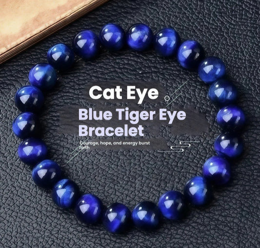 Blue Tiger Eye Bracelet, Deep Navy Crystal Anxiety Bracelet for Protection, Confidence & Focus,